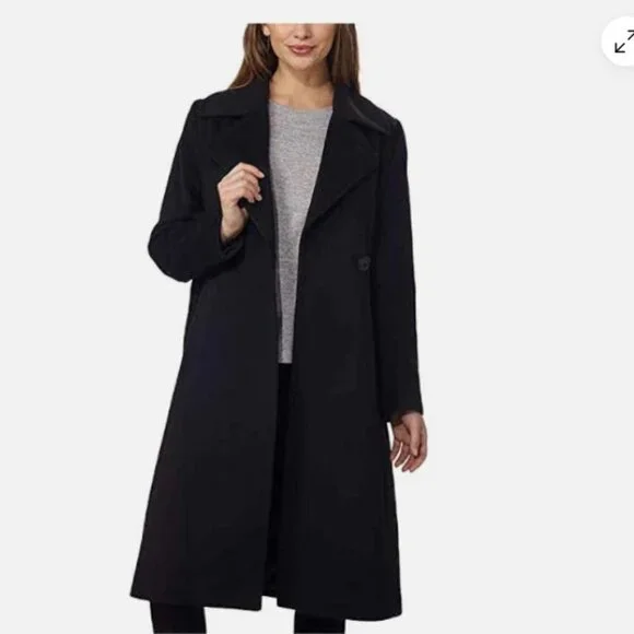 Size 8 George Simonton Couture Women's Cashmere Belted Wrap Bl;ack Coat - Picture 2 of 8